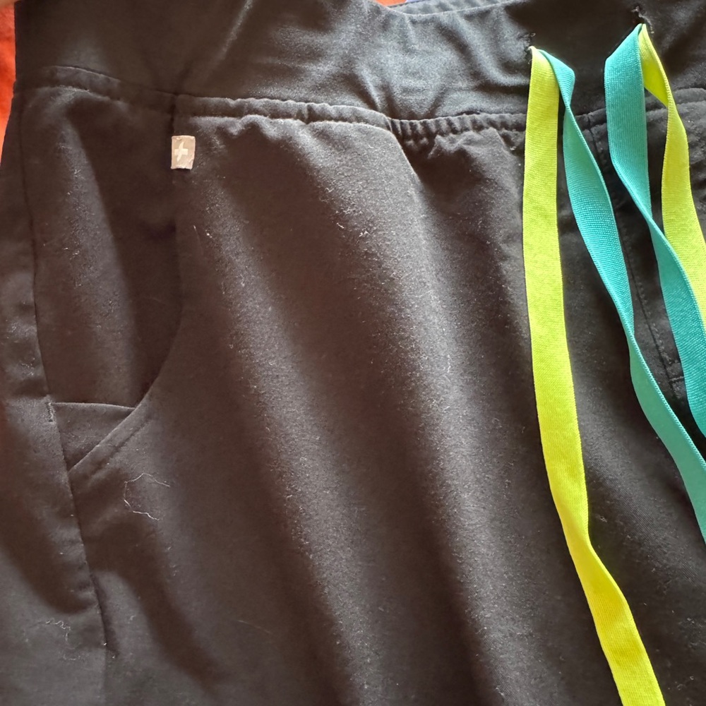 Figs Black Skinny Pants with Green and Blue Accents